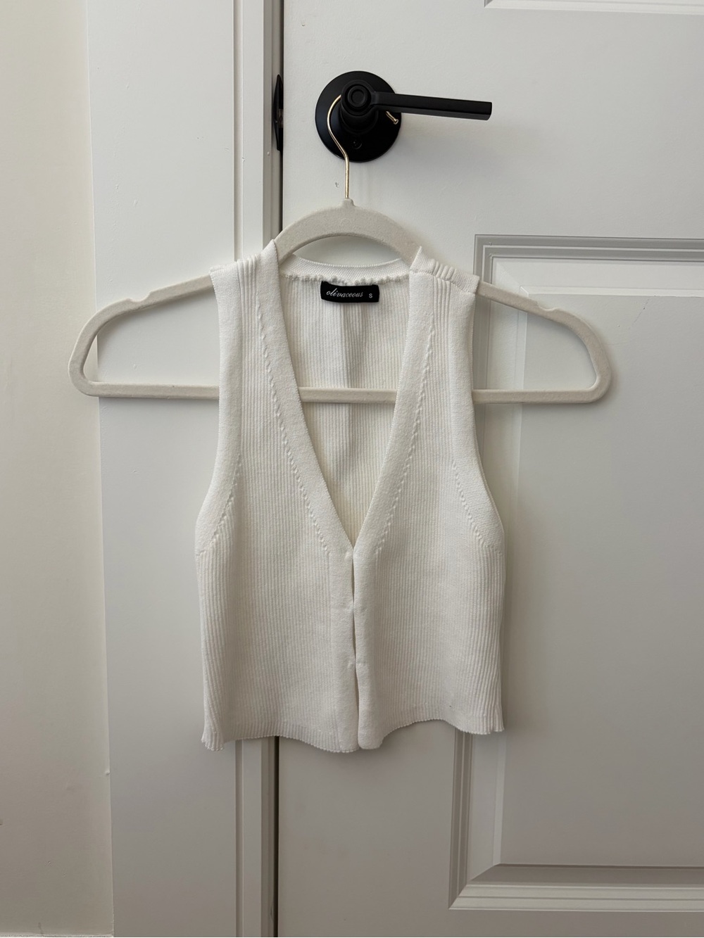 White Ribbed V-Neck Sweater Vest Tank Top Small